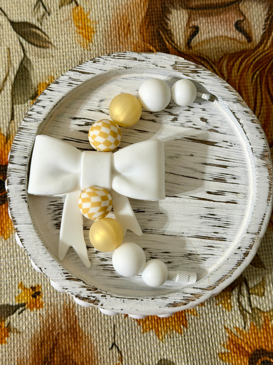 Tumbler Handle Charm - White Bow (Gold accents)