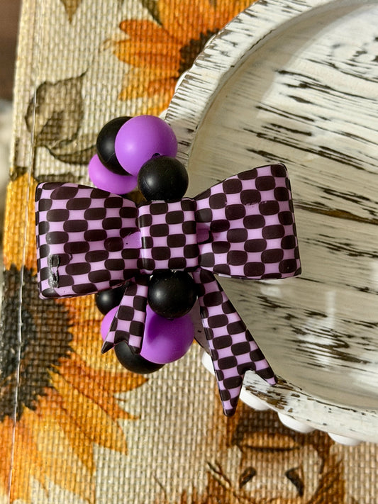Tumbler Handle Charm - Checkered Bow (Purple)